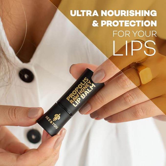 Bee and You 100% Natural Moisturizing Lip Balm, Chapped Lips Treatment Severe, Beeswax with Propolis Extract, Raw Honey, Vitamin E, Shea Butter, Non GMO, Gluten Free, 5g