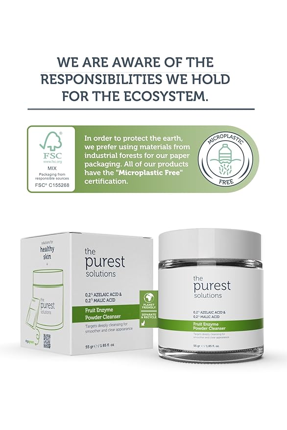The Purest Solutions Fruit Enzyme Powder Cleanser (0.2% Azelaic Acid & 0.2% Malic Acid) - Pore Cleaning & Skin Regeneration - All Skin Types - Vegan | Cruelty Free | Eco Friendly (1.94 oz)