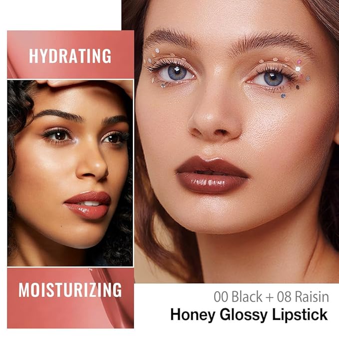 evpct 2Pcs Nude Brown Honey Lipstick Tinted Lip Balm, Moisturizing Tinted Lip Oil Stick Lipstick for Older Women, Sheer Lightweight Hydrating Nourishing Shine Tinted Lip Balm Color Gloss Tint Stain