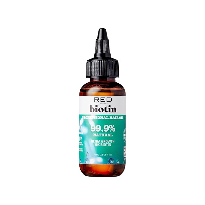 Red by Kiss Biotin Infused 99.9% Natural Hair Oil, 2.5 Fl Oz, Supports Growth & Healthy Hair, Organic Vegan Blend for All Hair Types, Unisex