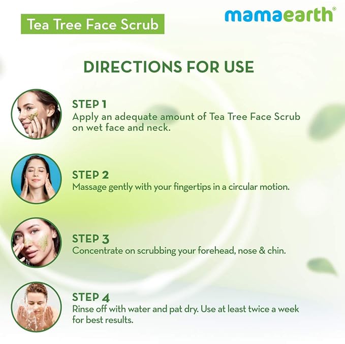 Mamaearth Tea Tree & Neem Face Scrub for Skin Purification | Gently Exfoliates & Cleanses Dirt | Controls Acne & Excess Oil | Suits All Skin Types | 3.53 Oz (100 g)