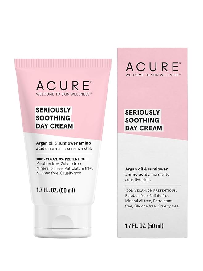 Acure Soothing Day Cream - Moisturizer for Dry Sensitive Skin, Hydrating & Soothing Facial Lotion with Argan Oil, Chamomile & Sunflower Amino Acids, Vegan & Cruelty Free Skincare - 1.7 fl oz