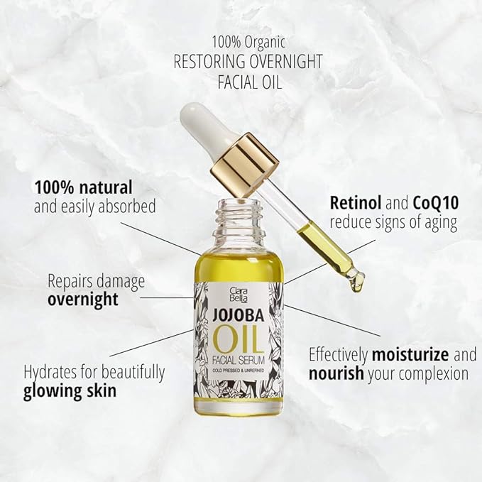 Organic Jojoba Oil Face Serum, Anti Aging Serum, Wrinkle Reduction, Vitamin E, Skincare Facial Serum Reduces Dry Skin, Acne Scars, Pimples, Rosacea, Eczema Psoriasis, Seborrheic Dermatitis