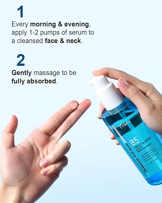 Yoken EWG Verified Hyaluronic Acid Serum for Face 8 + 2 fl oz, Vitamin B5 & Triple Pure Hyaluronic Acid 2%, hydrating Facial Serum for refined texture Hydrating Serum Plump Dry Skin Fragrance-Free