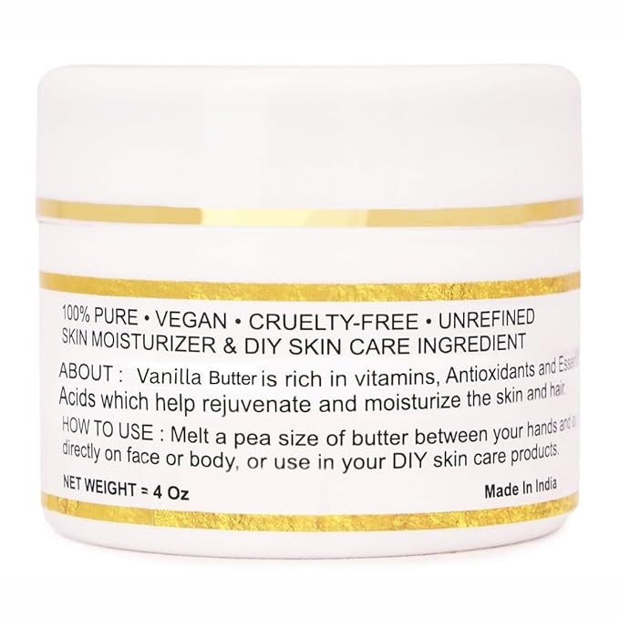 Organic Raw Vanilla Butter 100% Pure,Natural & Unrefined| Skin Moisturizer For Face, Body & Hair| 4 OZ/115 GM Ivory / White Grade A | DIY Creams, Balms, Lotions, Soaps| Softens Dry & Tough Skin