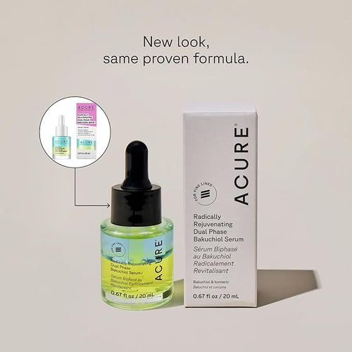 Acure Radically Rejuvenating Dual Phase Bakuchiol Serum - Bakuchiol Oil Serum for Face, Anti Aging Retinol Alternative for Wrinkles & Fine Lines, Cold Pressed Botanical Oils, 0.67 fl oz (2 Pack)