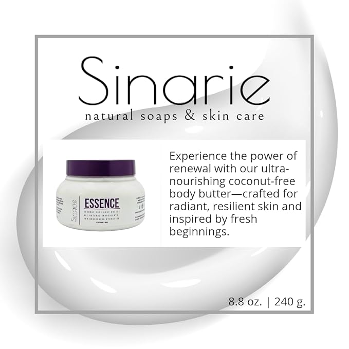 Sinarie Coconut-Free Body Butter – Ultra-Nourishing Moisturizer with Mango Butter, Avocado Oil & Jojoba Oil – Hydrating & Non-Greasy Lotion for Sensitive Skin (8 oz., Essence (fragrance-free))