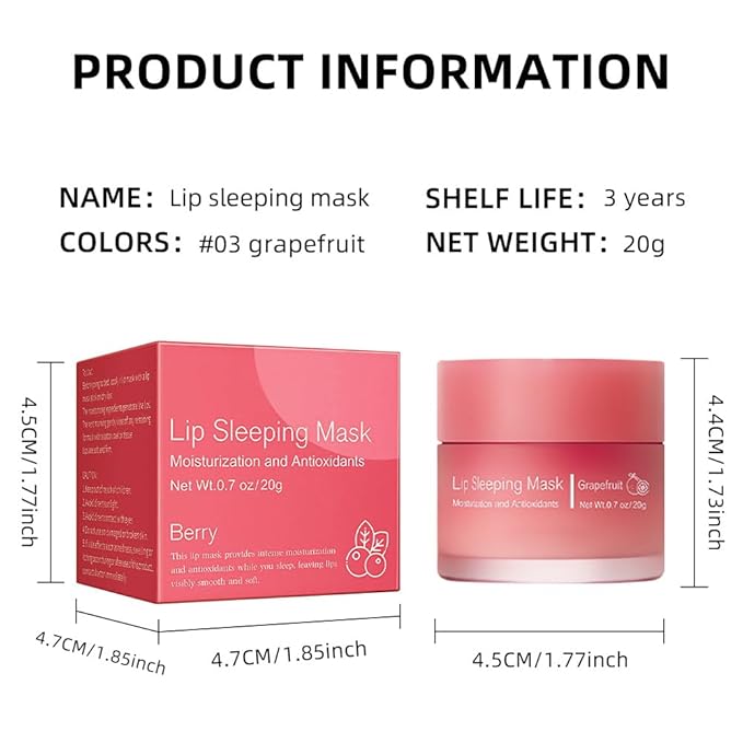FeiCuiYun Lip Sleeping Mask, Moisturization and Antioxidants, Nourish, Hydrate, Flaky, Dry Lips (03#Grapefruit, 1Pcs)