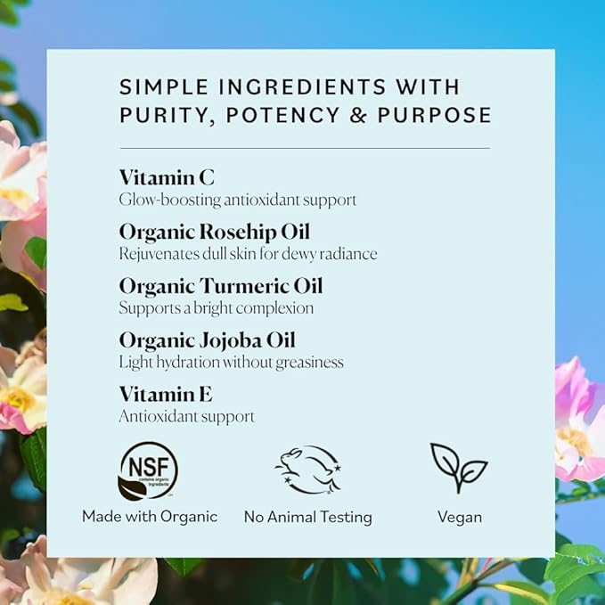 Sky Organics Bright Glow Face Serum,Vintamin C Serum, Helps Rejuvenate Dull Skin, Hydrating, Promotes Brighter-looking Complexion, with Vitamin E, Organic Jojoba Oil & Rosehip Oil, 1 fl oz