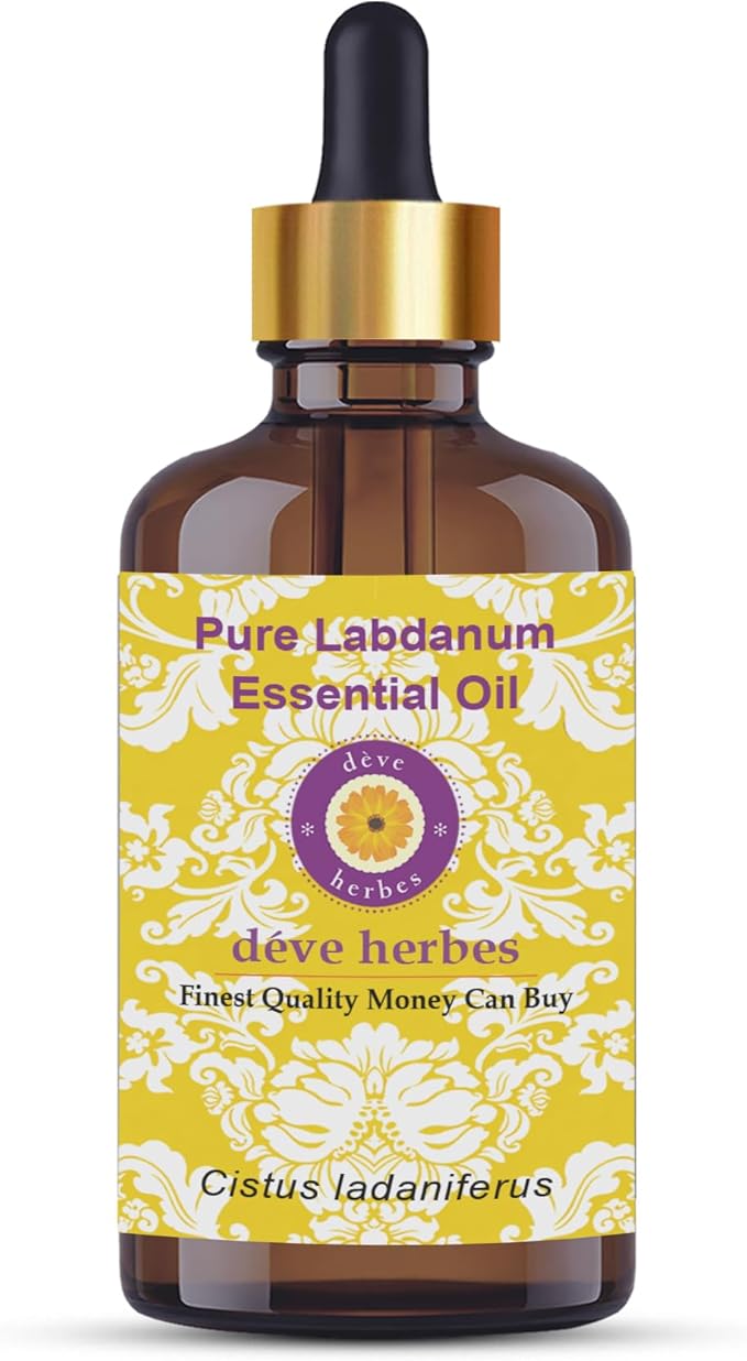 dève herbes Labdanum Essential Oil (Cistus ladaniferus) with Glass Dropper | Pure | Viscous Texture | Unisex | All Skin Types | External Use | Natural Extract | Steam Distilled 50ml (1.69 oz)
