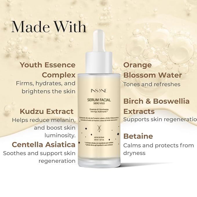 Youth Essence Brightening Face Serum - Even Skin Tone, Plumps & Hydrates with Kudzu, Centella Asiatica, Hyaluronic Acid — Brightening Face Serum. Vegan & Dermatologically Tested