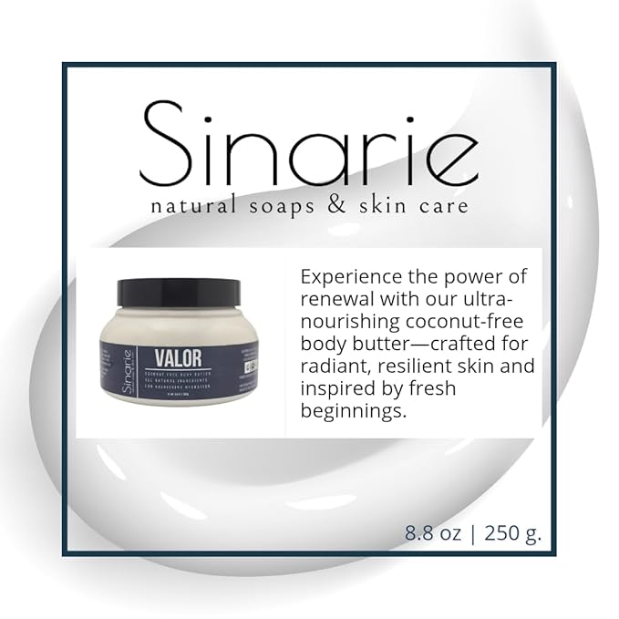 Sinarie Coconut-Free Body Butter – Ultra-Nourishing Moisturizer with Mango Butter, Avocado Oil & Jojoba Oil – Hydrating & Non-Greasy Lotion for Sensitive Skin (8 oz., Valor)