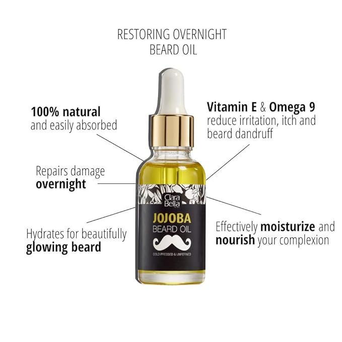 Jojoba Beard Oil: Unscented, Pure & Organic for Men - Stops Itch & Dandruff, Softens Coarse Hair & Mustache, 1 fl oz (30ml)