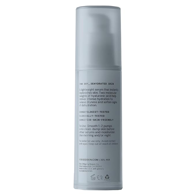 Versed Water Rush Intensive Hydrating Serum - Hyaluronic Acid Serums for Face with Vitamin B5 - Lightweight Face Serum for Dry Skin - Sensitive Skin-Approved & Clinially Tested (1 fl oz)