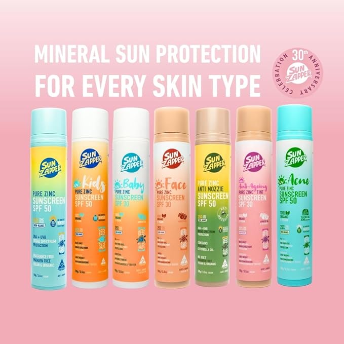 Sun Zapper Face Pure Zinc Sunscreen SPF 30 Tinted – Organic Mineral Sunscreen, 25% Non-Nano Zinc Oxide, Lightweight Invisible Finish, Reef Safe, Vegan, 100g (3.5 oz) Pump, Australian Made