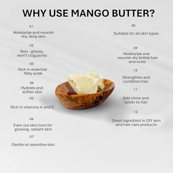 Unrefined Mango Butter - 1LB (16oz) Block, 100% Pure Raw Mango Butter
