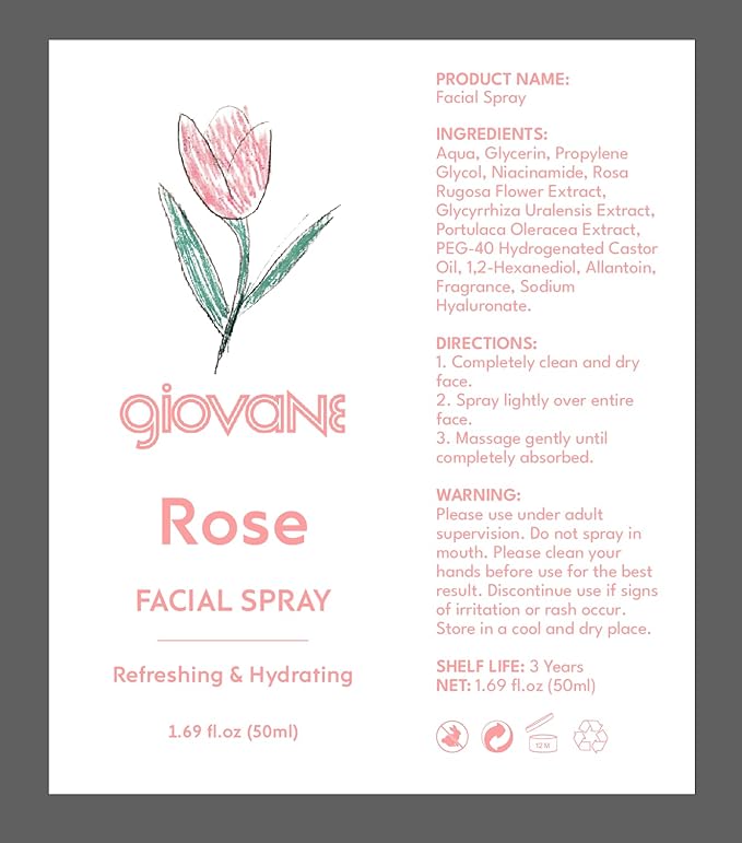 Giovane Refreshing & Hydrating Rose Facial Spray, Vegan, Lightweight Mist, 1.69 Fl. Oz., Kid Owned: Made for Kids by a Kid