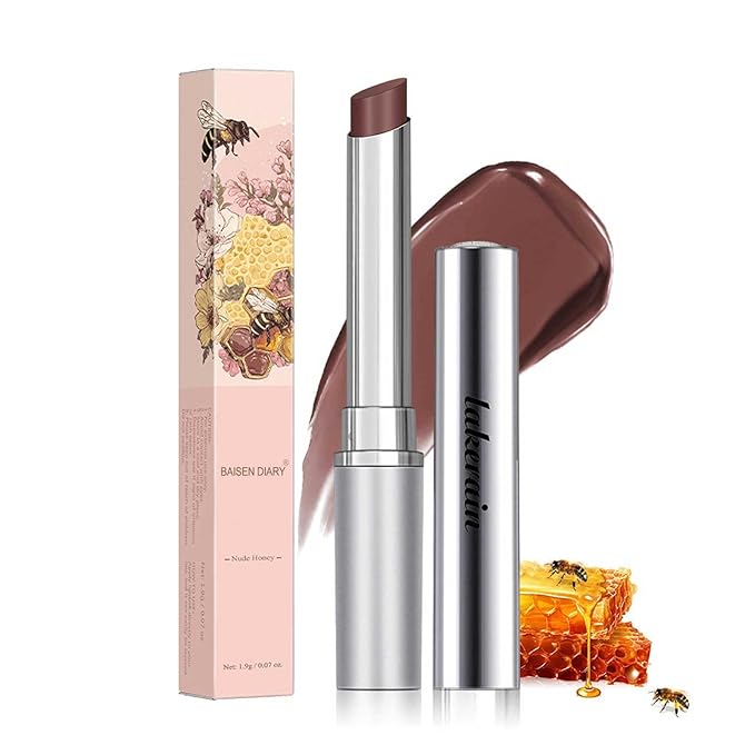 BAISEN DIARY 2PCS Honey Lipstick Tinted Lip Balm - Sheer Hydrating Lipstick for All Skin Tones - Moisturizing Lip Color, Nourishing Lip Balm with a Hint of Natural Black Cherry Tint (Black & Nude)