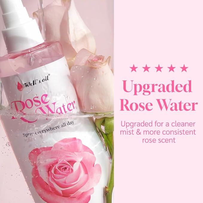 Well's Oil Rosewater Face & Hair Mist Spray (4 fl oz / 118 mL) | Floral Rosewater Hydrosol | Alcohol-Free