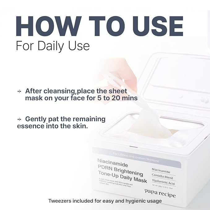 Papa Recipe Niacinamide PDRN Brightening Tone-Up Daily Mask (30 Sheets) - Korean Skin Revitalizing Facial Masks, Anti-aging - Soothing, Calming & Hydrating Face Skin, Sensitive Skin-friendly