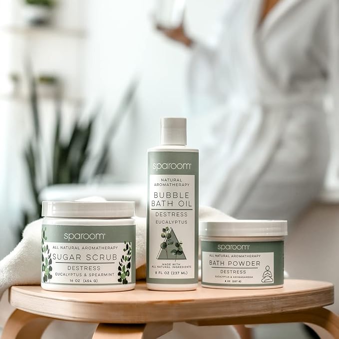 SpaRoom All Natural Aromatherapy Shea Butter and Raw Sugar Hydrating and Exfoliating Body Scrub, 16 oz, Destress- Eucalyptus and Spearmint Essential Oils