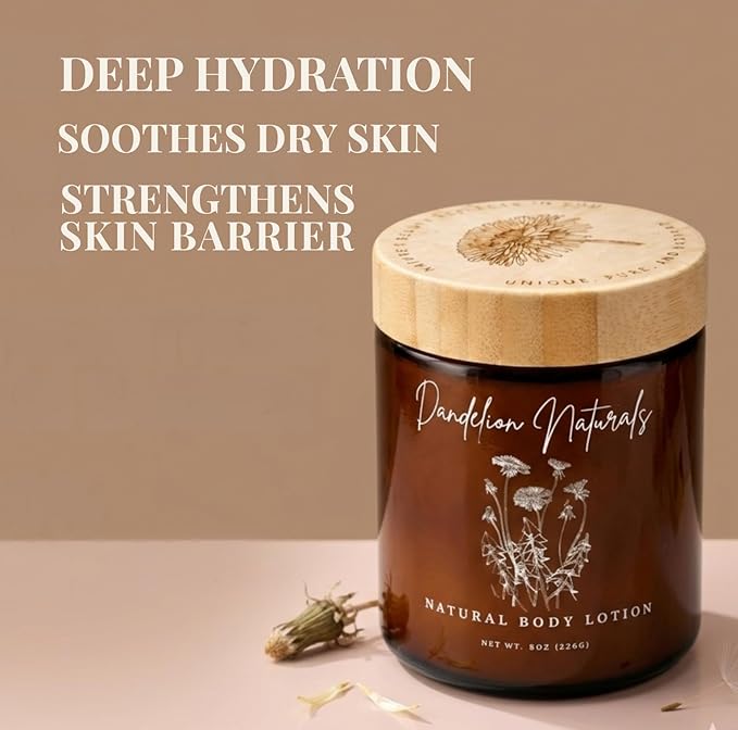 Body Lotion – Deep Hydrating Botanical Moisturizer with Dandelion Oil, Plant-Based Lotion for Dry & Sensitive Skin, 8 oz