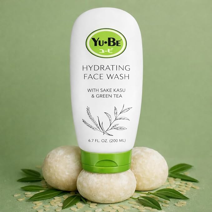 Yu-Be Hydrating Face Wash – Gentle Non Foaming Daily Calming Cleanser for Dry Sensitive Skin with Sake Kasu & Green Tea – Cleanses Deeply Without Stripping For Soft, Balanced Skin - 6.7 fl. oz.