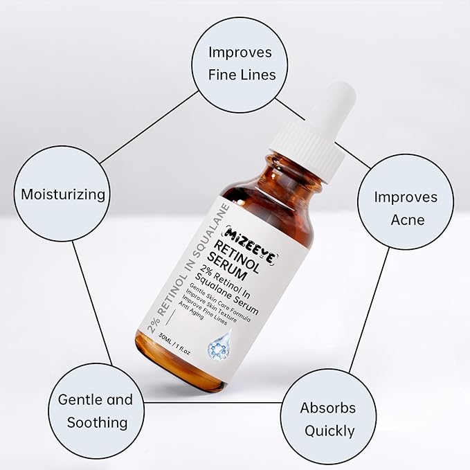 Retinol 2% in Squalane Serum For Face, 30ML Anti Aging Retinol Serum For Fine Lines & Acne, Dry Skin, Moisturizing.