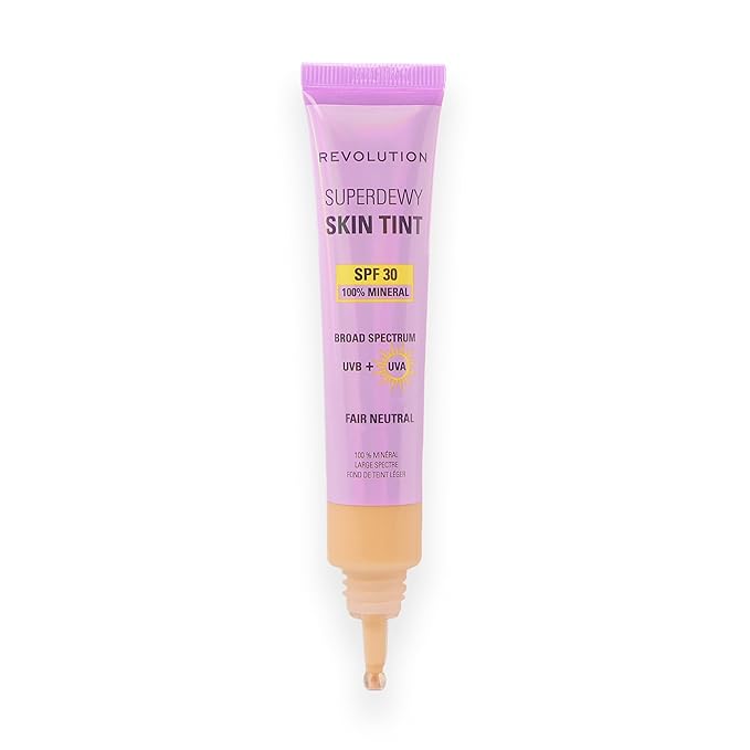 Revolution Superdewy SPF 30 Skin Tint, Tinted Mineral Face Foundation, Buildable Coverage for Facial Glow, 12% Zinc Oxide, Vegan & Cruelty-Free, Fair Neutral