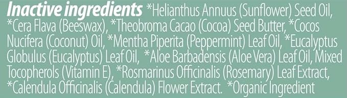 USDA Organic Lip Balm, Eucalyptus Mint with SPF 15, Beeswax, Coconut Oil, Vitamin E & Aloe Vera, 2-Pack (0.15 oz each)