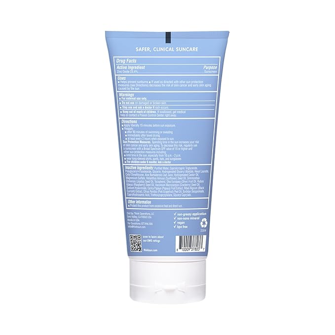 Thinksport SPF 50+ Mineral Sunscreen with Clear Zinc Oxide, 6 Fl Oz – Safe, Natural, Water Resistant, Broad Spectrum UVA/UVB Sun Screen for Sun Protection – Vegan, Reef Safe Sunscreen
