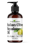 Sweet Essentials Italian Olive Squalane Oil, 8oz with Pump, Imported From Italy, 100% Pure Olive Derived, Vegan, Anti-Aging, Non-Greasy, For Face, Skin & Hair