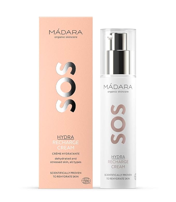 Madara SOS Hydra Recharge Face Moisturizer Cream, 50 ml, Hyaluronic Acid + Northern Peony + Linseed, Hydrating Day & Night Cream for Dry/Sensitive Skin, Vegan, Dermatologist Tested