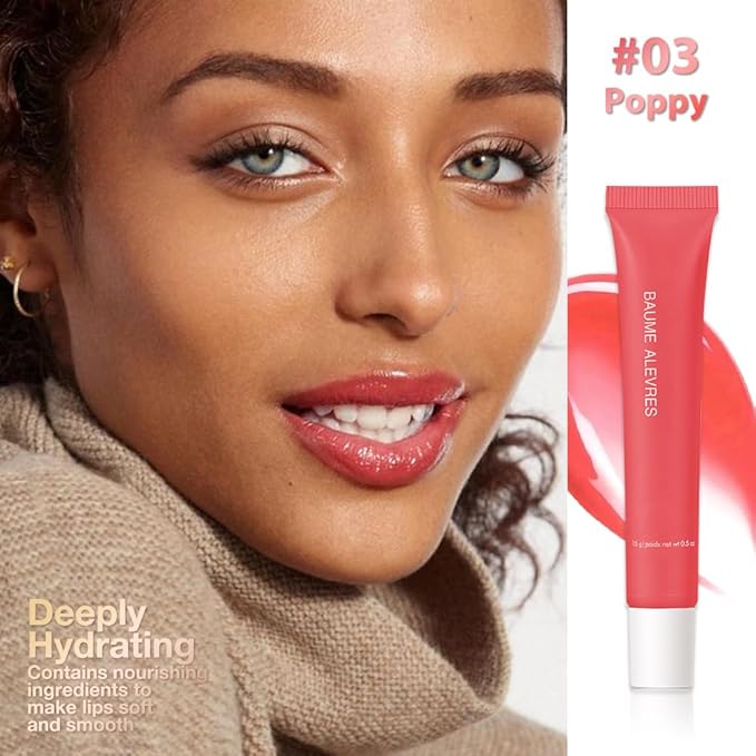 Butter Lip Balm – Ultra-Hydrating Lip Care with Shea Butter & Olive Oil, Soothes Dry Lips with Natural Tint & Gloss Effect, Lip Plumper Moisture & Light Lip Stain Finish #3 Poppy