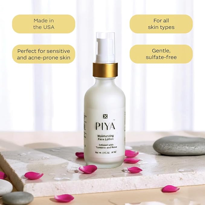 Piya Face Lotion – Brightening & Hydrating Daily Moisturizer with Turmeric, Bakuchiol, Aloe & Squalane (Pack of 3)