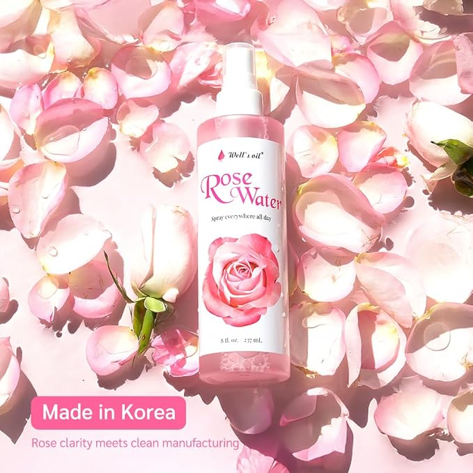 Well's Oil Rosewater Face & Hair Mist Spray (8 fl oz / 236 mL) | Floral Rosewater Hydrosol | Alcohol-Free