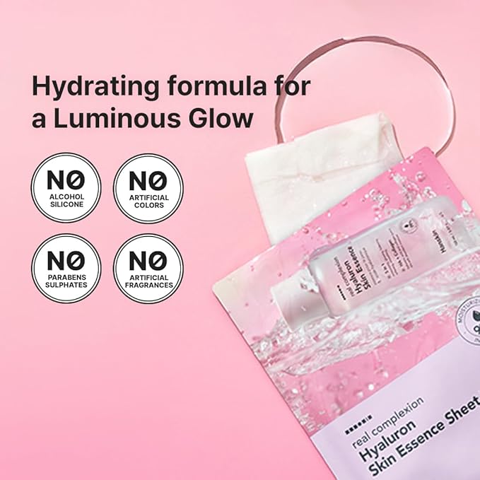 Hanskin Hyaluron Glow Sheet Mask – Korean Hydrating Face Mask with Hyaluronic Acid, Rosehip Extract & Madecassoside for Plump, Calm & Dewy Skin | Moisturizing Glass Skin Serum Mask | 10EA