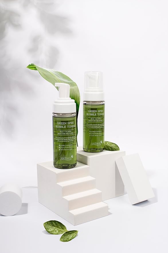 ANTALA Green Spiri Korean Skincare Bubble Toner 5.41oz, Low pH Hydrating Facial Toner with EGF and Spirulina, Carbonated Foam, Moisturizing Pore Care for Sensitive and Dry Skin