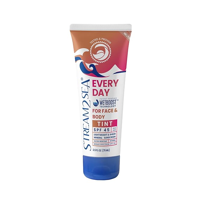 SPF 45 Every Day Tint Mineral Sunscreen | 2.5 Fl Oz Biodegradable, Paraben Free & Reef Safe | Non-Greasy Tinted Sunscreen For Face & Body Protection Against UVA & UVB