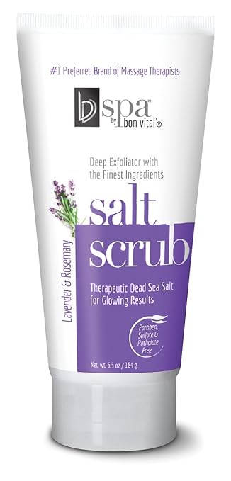 BV Spa by Bon Vital' Exfoliating Salt Scrub Glows, Lavender Rosemary Body Scrub to Repair Dry Skin, Exfoliant Made with Dead Sea Salt, Jojoba, Olive, & Safflower Oil, Anniversary Gift for Women