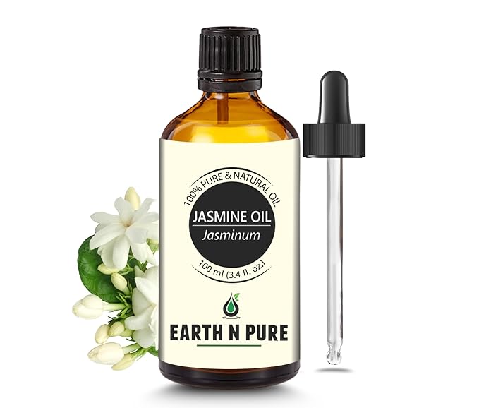 Earth N Pure Jasmine Essential Oil|100% Natural and Therapeutic Grade|Undiluted|for Aromatherapy|Flawless Skin|Soap Making|Massage|Improve Hair Growth|Relaxation|with Glass Dropper |100ML