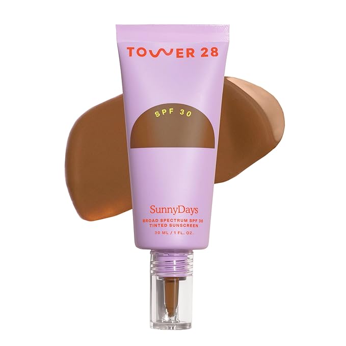 Tower 28 SunnyDays SPF 30 Tinted Moisturizer - 2-in-1 Buildable Coverage Foundation + Mineral Sunscreen for Face - Zinc Oxide, Aloe & Prickly Pear for Sensitive Skin - 55 Deep/Golden (1 oz)