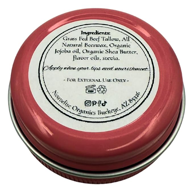 Tallow Lip Balm | 100% Organic Tallow, Organic Beeswax, Jojoba, and Shea Butter | Moisturizing Lip Care for Dry, Chapped Lips | Handcrafted in USA - Razzleberry