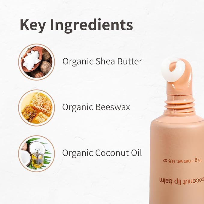 Organic Coconut Lip Balm – Hydrating, Non-Sticky & Silky Smooth | Natural, Paraben-Free | Coconut Oil, Shea Butter & Beeswax Lip Balm for Dry Lips