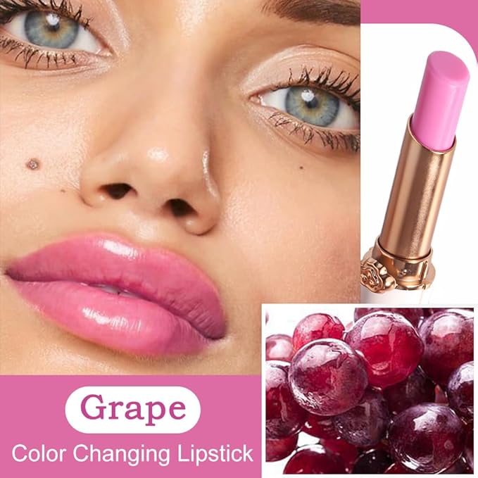 BINGBRUSH Grape Color Changing Lipstick,Moisturizer Long Lasting Lip Care Lip Balm Magic Lip Gloss Lip Tint Stain Gloss Set for Women (1pc Grape)