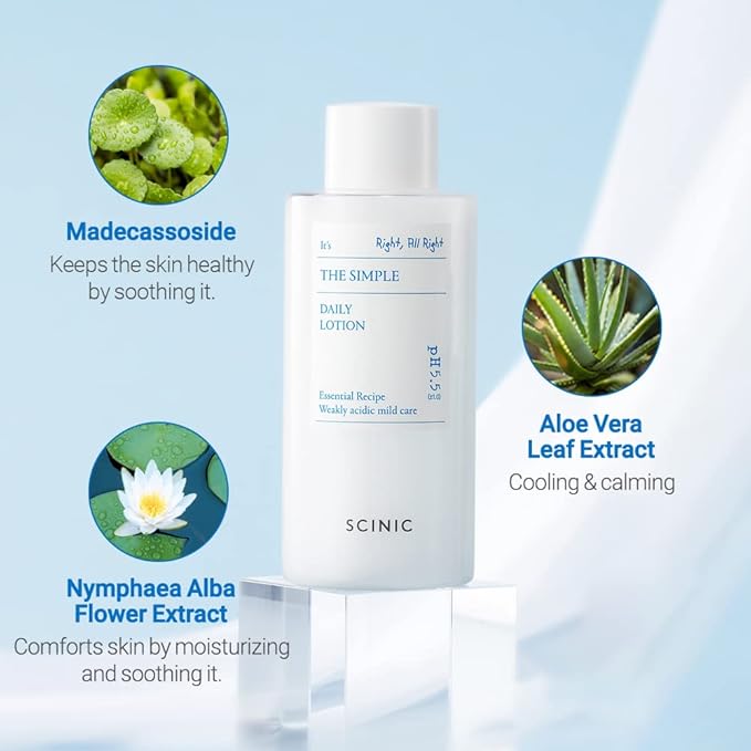 SCINIC The Simple Daily Face Lotion | Vegan, pH-Balanced Moisture Lotion with Madecassoside & Aloe Vera Leaf Juice | Korean Skin Care (8.79 fl.oz)
