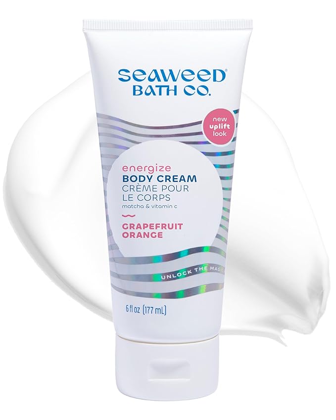 Seaweed Bath Co. Energize Body Cream - Grapefruit Orange | Hand and Body Lotion with Vitamin C, Hyaluronic Acid and Shea Butter | Invigorating Moisturizer For Dry Skin | 6 oz
