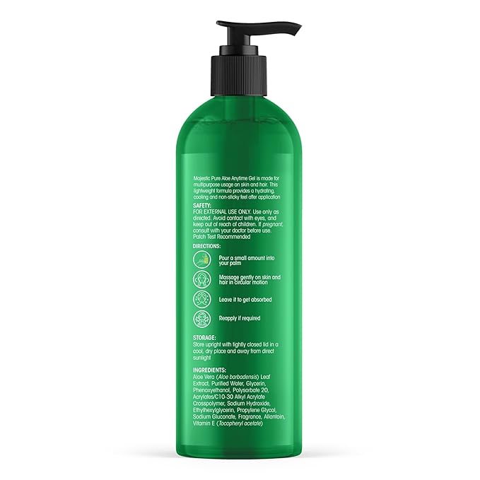 Majestic Pure Aloe Vera Gel for Face and Hair - with vitamin E, Soothes, Moisturizes, & Nourishes Skin & Hair, Soothes Sunburn | 8.5 Fl Oz
