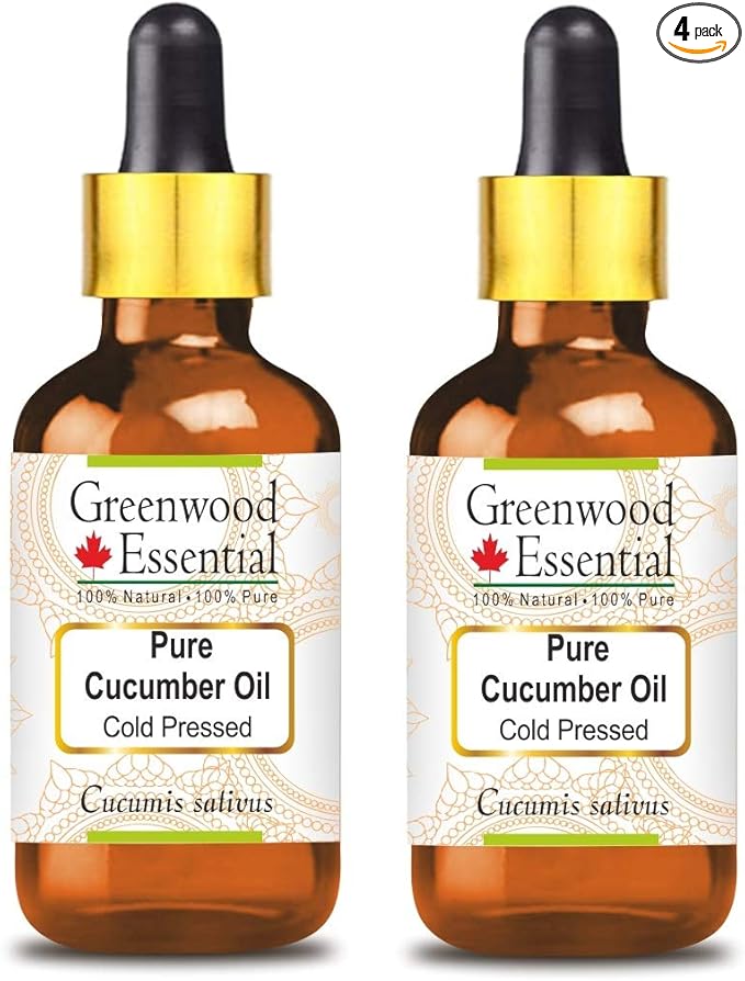 Greenwood Essential Pure Cucumber Oil (Cucumis sativus) with Glass Dropper Cold Pressed (Pack of Two) 100ml X 2 (6.76 oz)