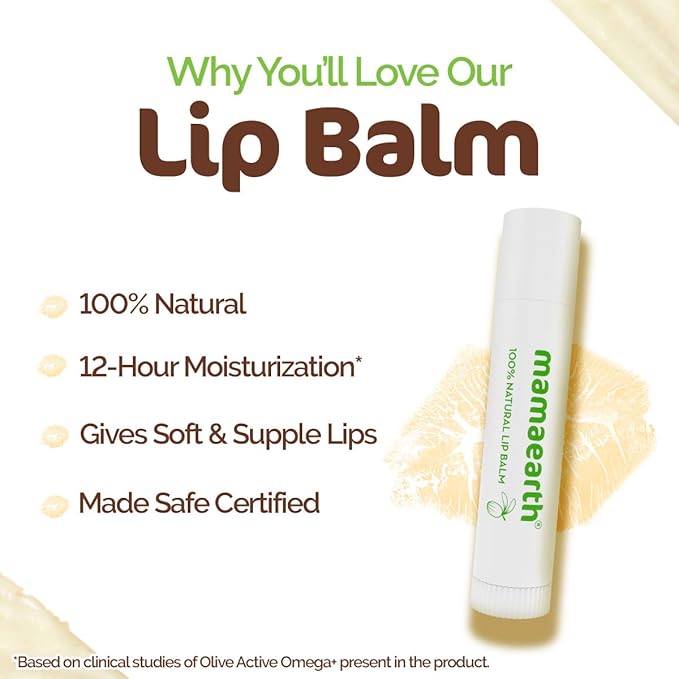 Mamaearth Nourishing Lip Balm with Vitamin E & Shea Butter | 100% Natural Lip Care | Deep Moisturization & Soft Lips | 0.14 oz (4 g)